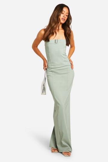 Sage Green Tall Bengaline Buckle Detail Maxi Dress