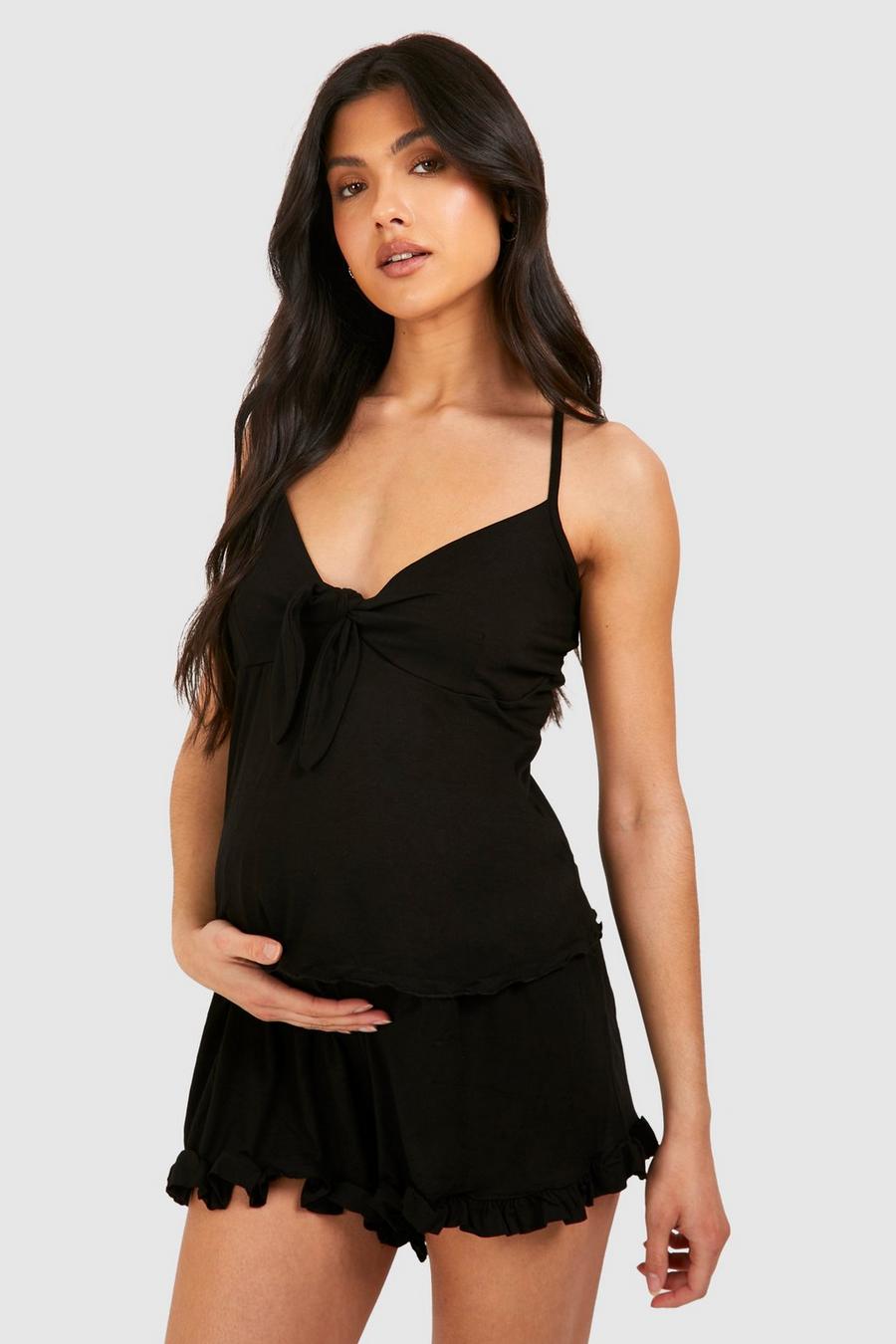 Maternité - Pyjama avec caraco à volants et short, Black