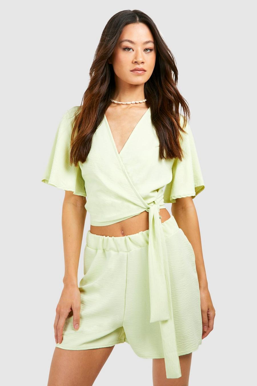 Lime Tall Beach Wrap Top And Shorts Co-ord image number 1