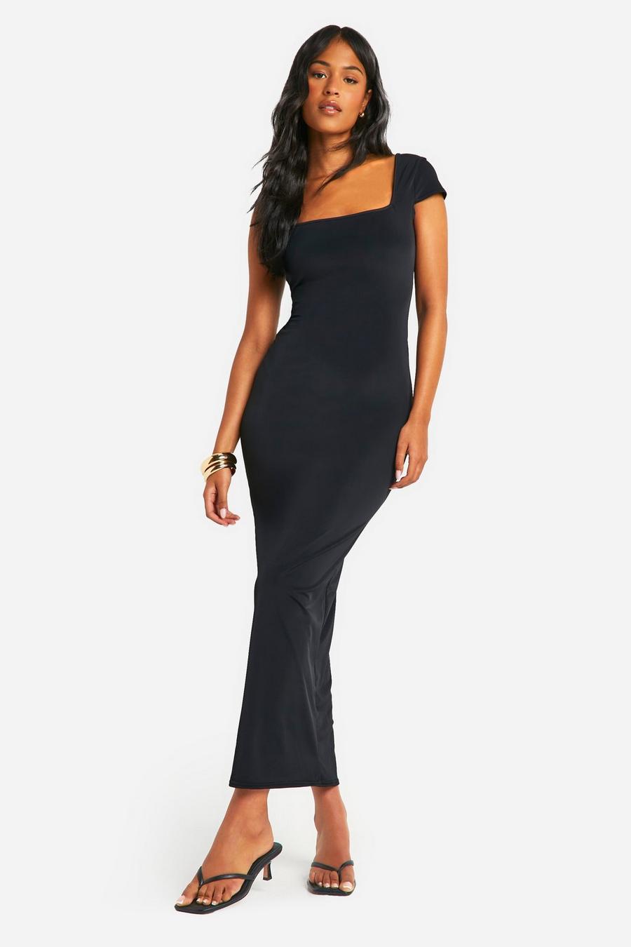 Black Tall Premium Matt Slinky Cap Sleeve Maxi Dress    image number 1