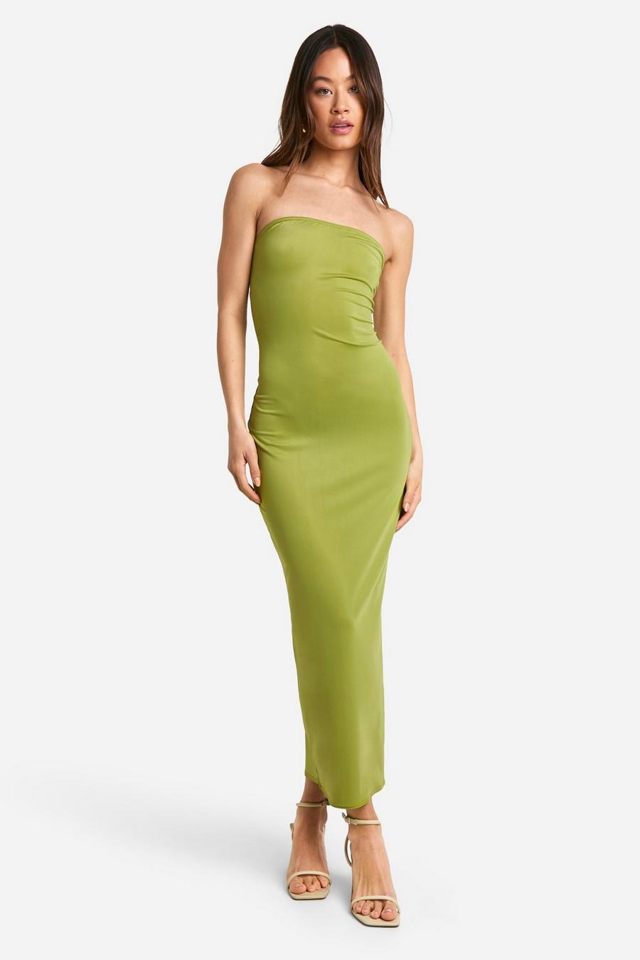 Lime Tall Premium Matt Slinky Bandeau Midaxi Dress 