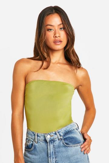 Tall Premium Matt Slinky Bandeau Bodysuit lime