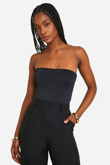 Black Tall Premium Matt Slinky Bandeau Bodysuit