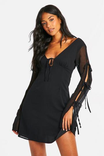 Tall Chiffon Tie Sleeve Mini Dress black