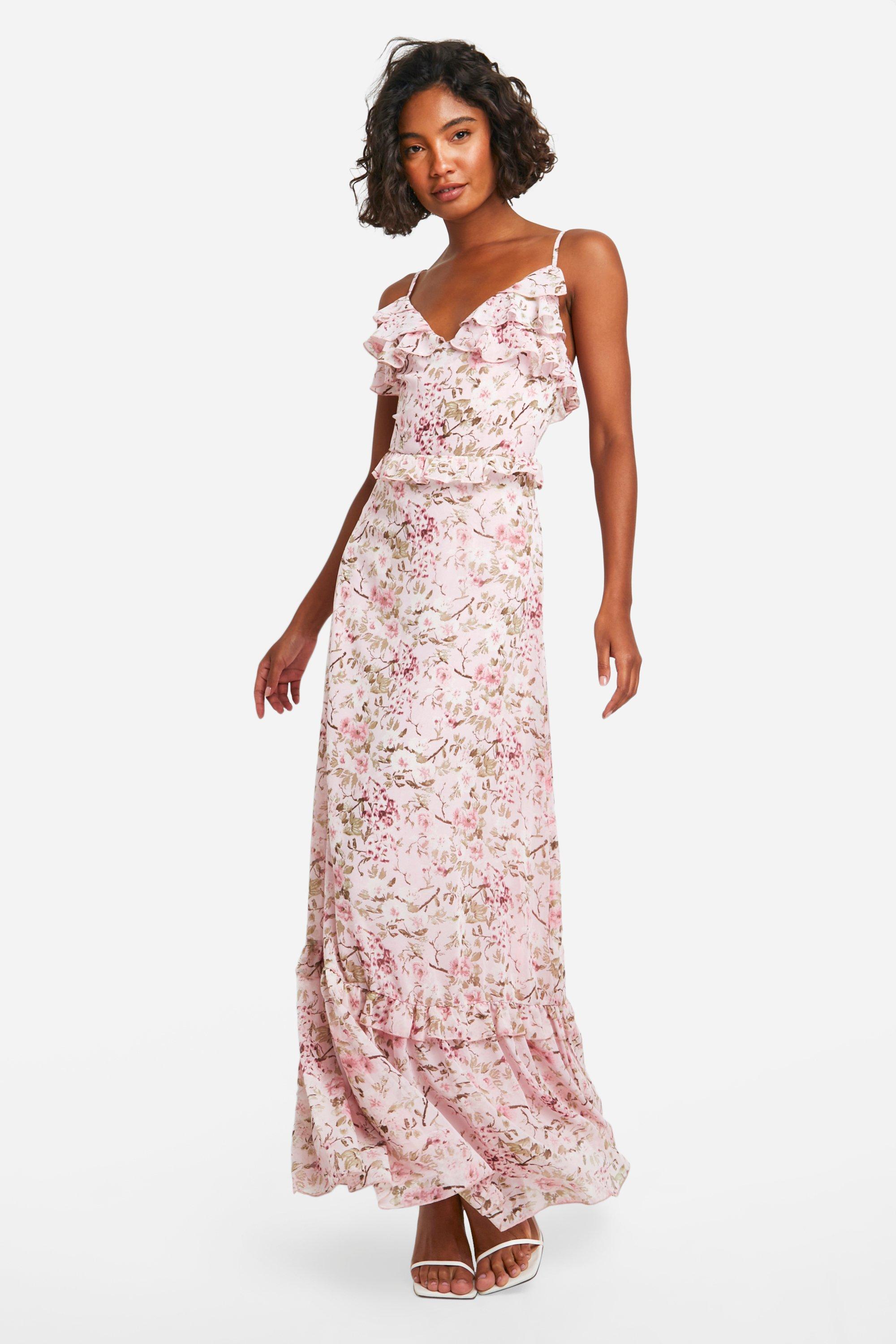 Tall Woven Floral Ruffle Maxi Dress