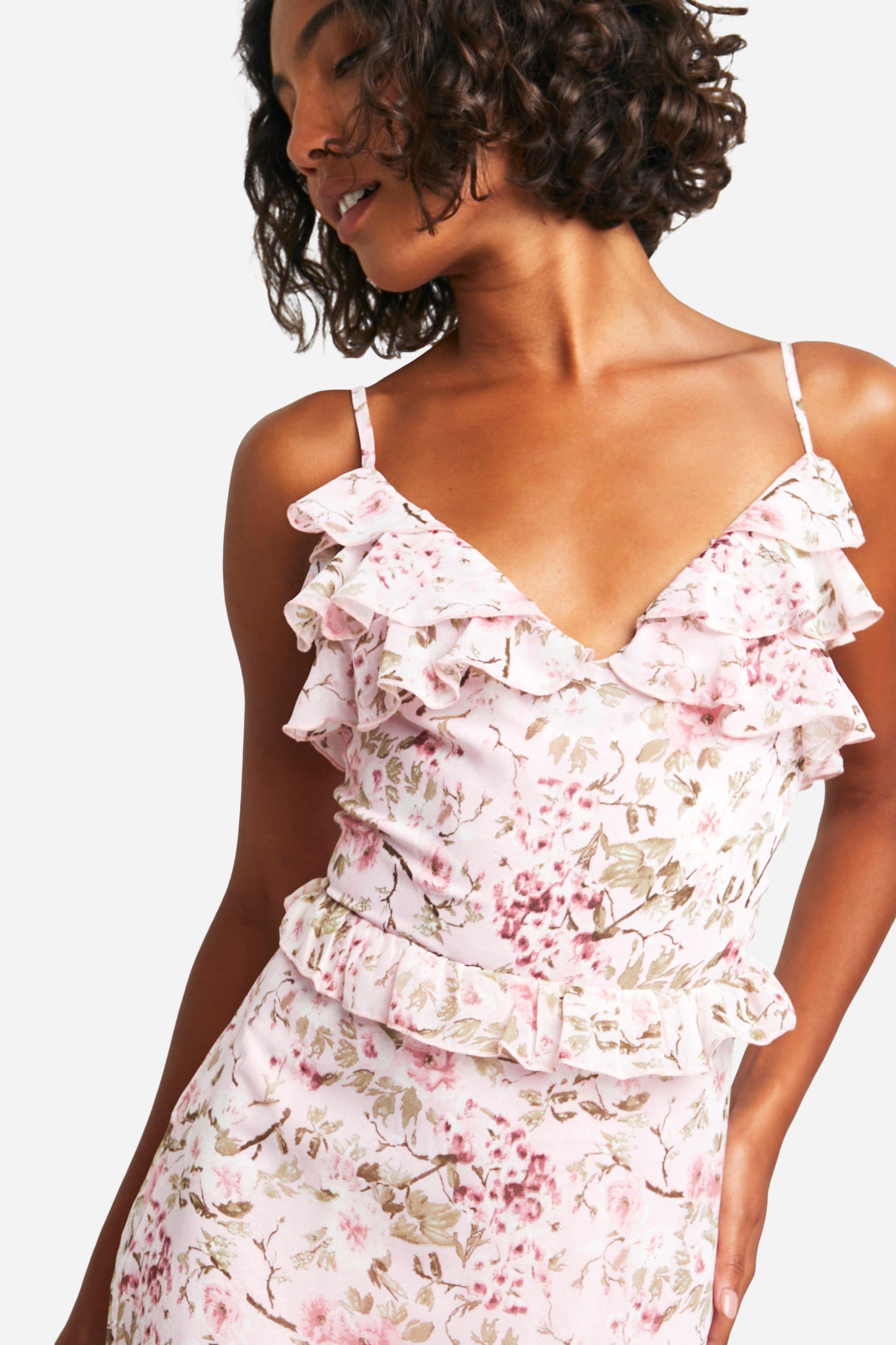 Tall Woven Floral Ruffle Maxi Dress | boohoo USA