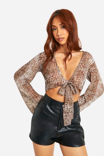 Snake Multi Python Sheer Chiffon Crop Shirt