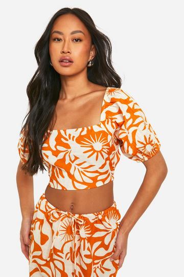 Printed Back Tie Detail Milkmaid Top orange