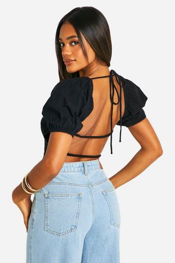 Milkmaid Back Tie Detail Top black