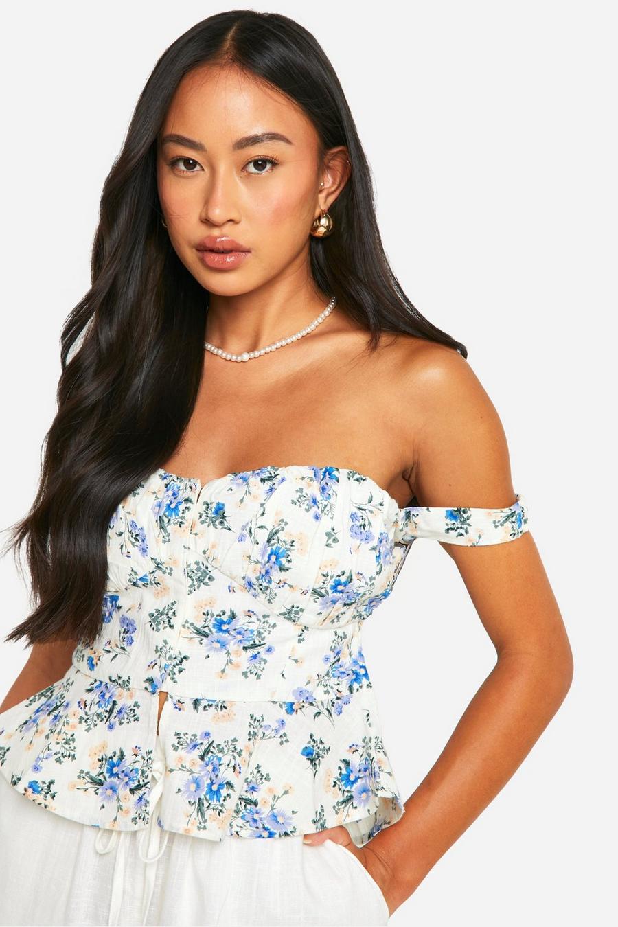 White Ditsy Floral Corset Top
