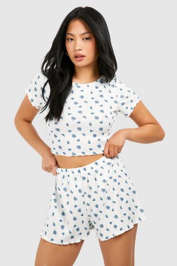 Petite Disty Floral Rib Short Pyjamas blue