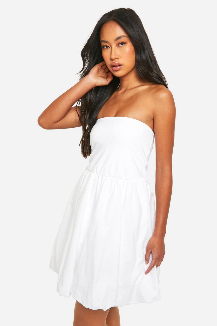 White Cotton Puffball Mini Dress