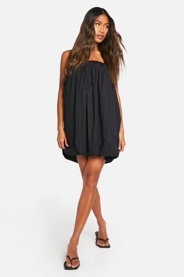 Cotton Puffball Mini Dress black