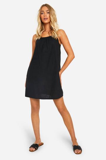 Cotton Blend Strappy Swing Dress black