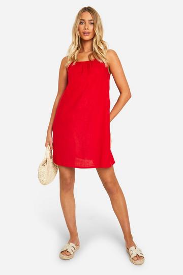 Cotton Blend Strappy Swing Dress red