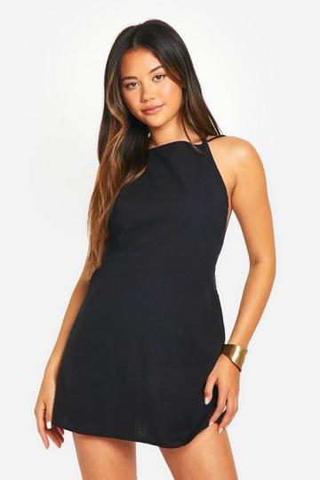 Cotton Blend Strappy Open Back Dress black