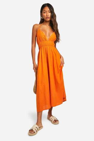 Cotton Blend Plunge Midaxi Dress saffron