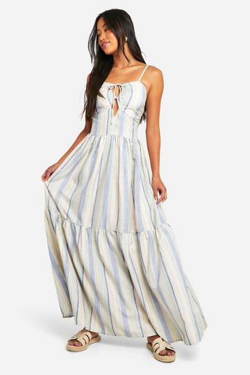 Stripe Tie Front Maxi Dress blue