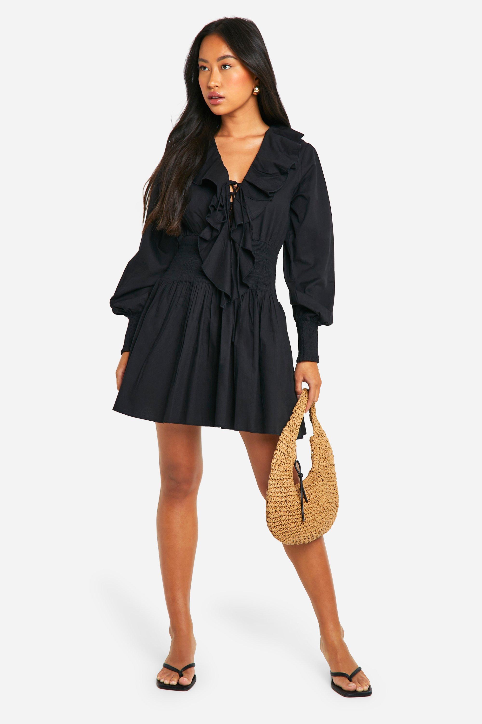 Cotton Poplin Frill Detail Skater Dress