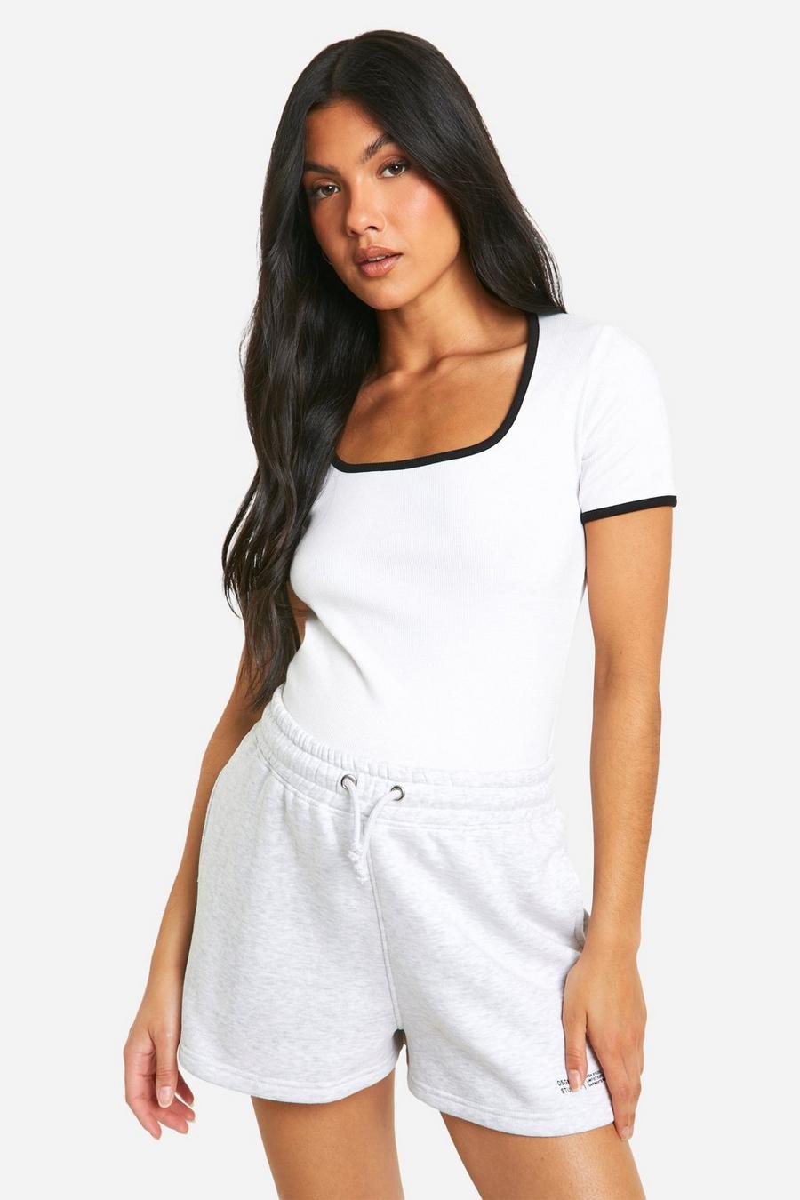 White Maternity Ribbed Contrast Binding Square Neck T-shirt