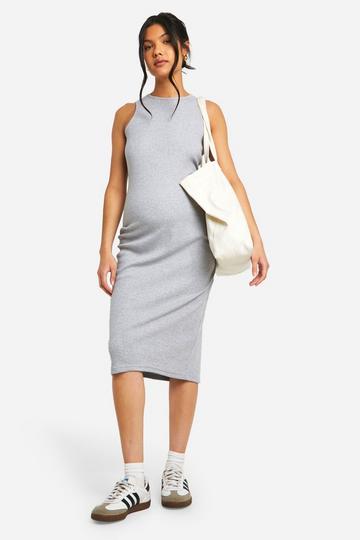 Maternity Ribbed Racer Neck Midi Dress grey