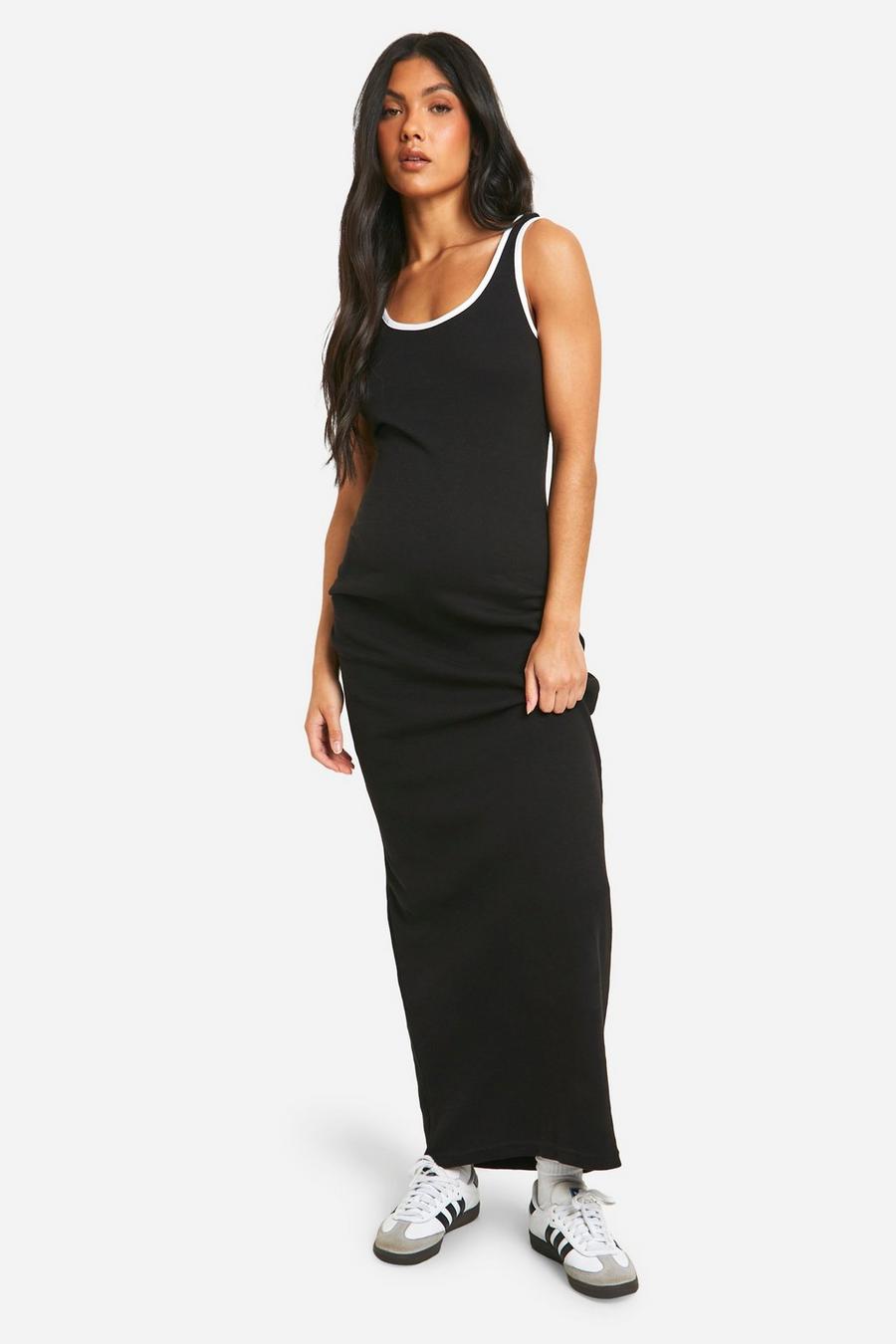 Black Maternity Contrast Binding Scoop Neck Maxi Dress