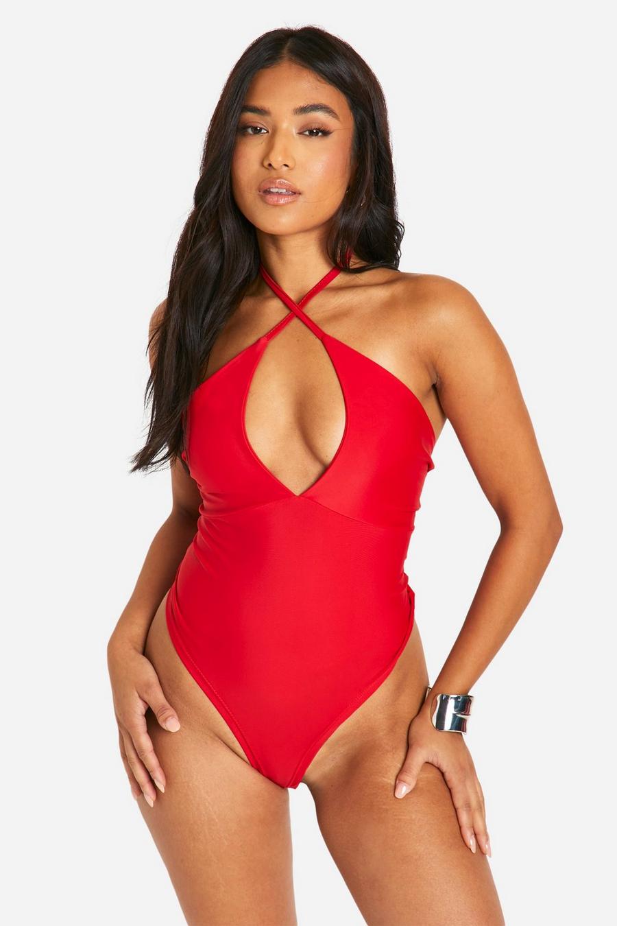 Red Petite Cross Front Swimsuit image number 1