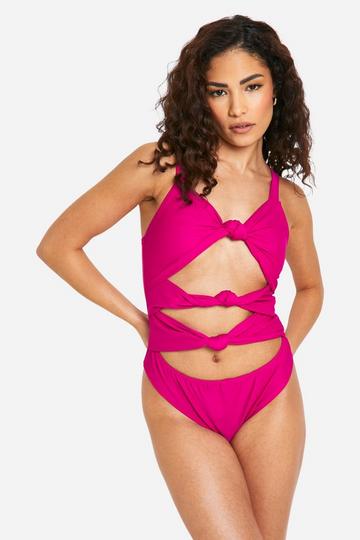 Petite Cut Out Knot Detail Swimsuit hot pink