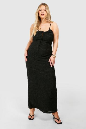 Plus Bloemen Maxi Jurk Met Textuur black