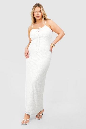 Plus Bloemen Maxi Jurk Met Textuur white