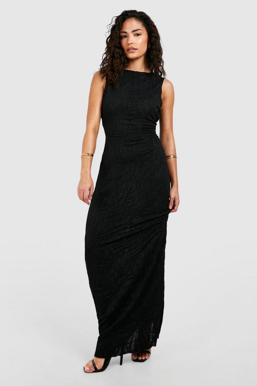 Black Petite Textured Sleeveless Maxi Dress