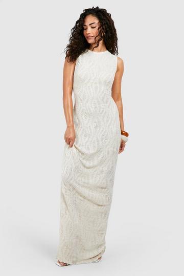 Cream White Petite Textured Sleeveless Maxi Dress