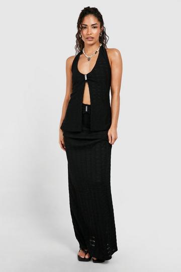 Petite Maxi Rok Met Textuur En Taille Detail black