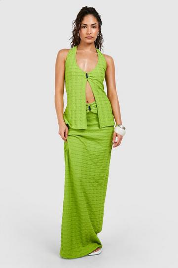 Petite Textured Split Front Halter Top green