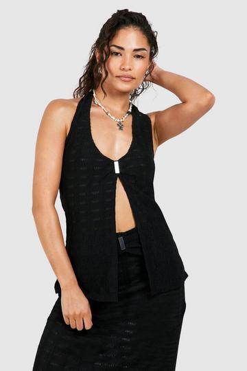 Petite Top Met Textuur En Halter Neck En Split black