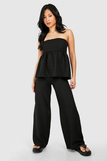 Black Petite Textured Wide Leg Pants