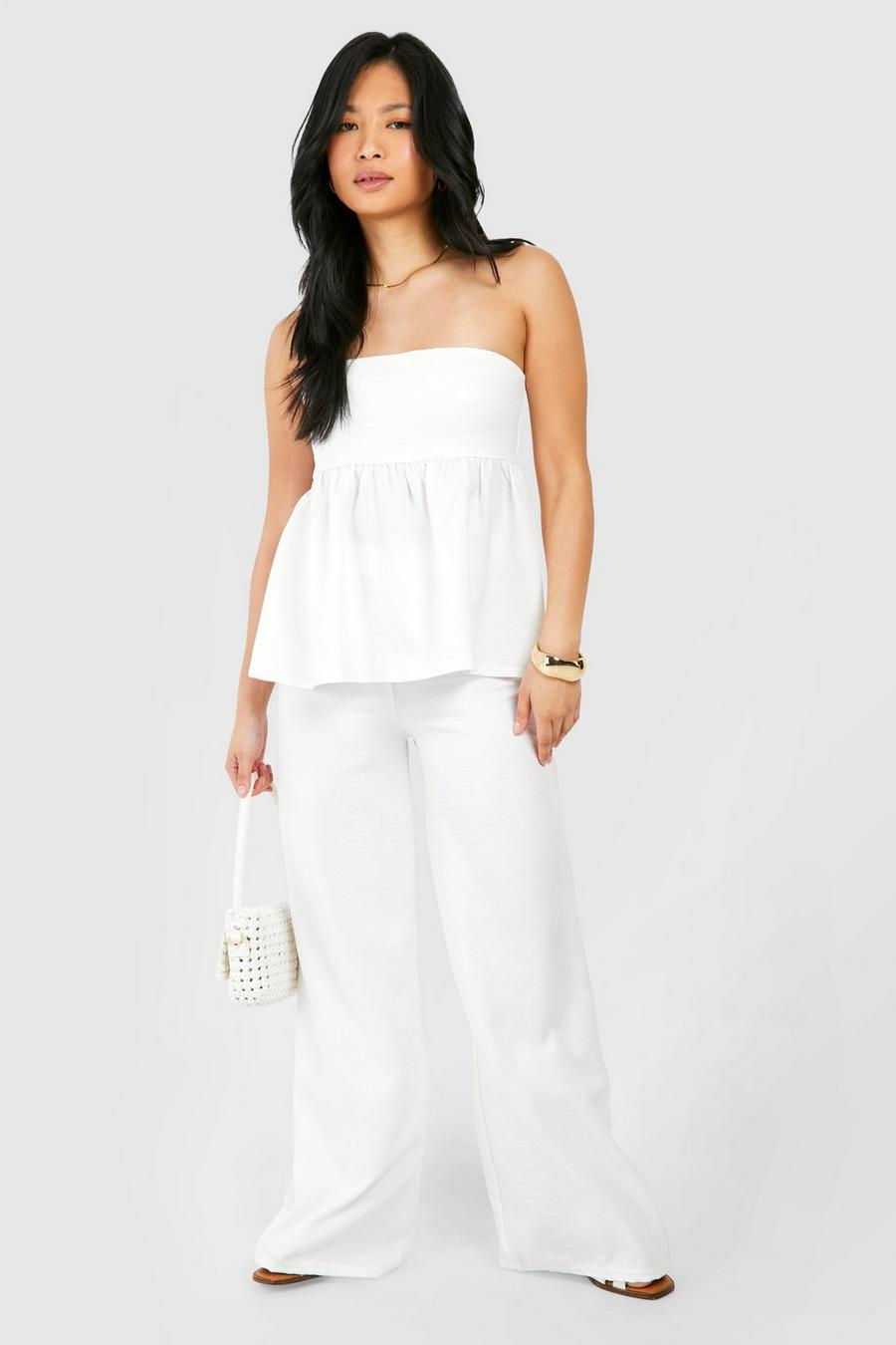 White Petite Textured Wide Leg Pants image number 1