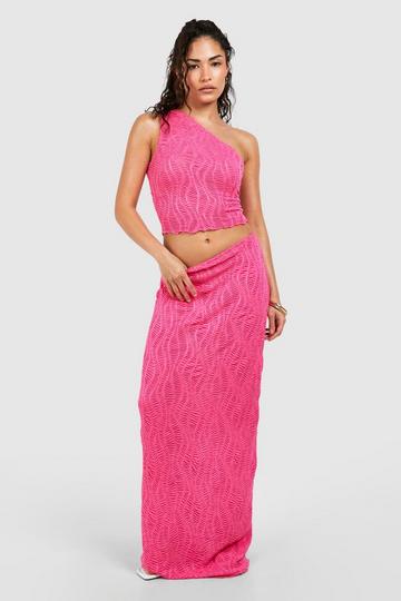 Pink Petite Textured Sheer Maxi Skirt