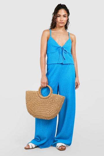 Petite Textured Wide Leg Trouser blue