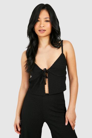 Petite Crop Top Met Textuur, Strik En Bandjes black