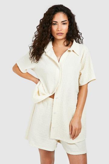 Petite Oversized Blouse Met Textuur En Korte Mouwen cream