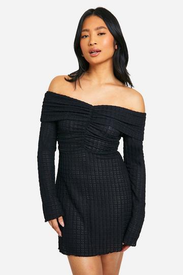 Petite Textured Bardot Mini Dress black