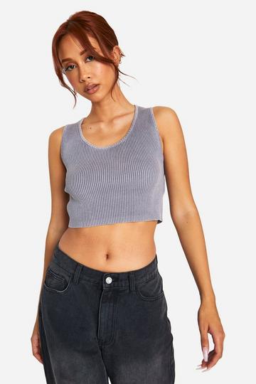 Acid Wash Rib Knit Scoop Crop Top ink