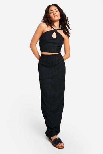 Petite Jersey Maxi Rok Met Textuur black