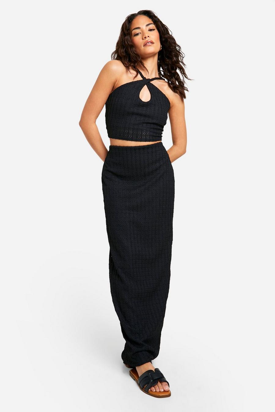 Black Petite Textured Jersey Knit Maxi Skirt
