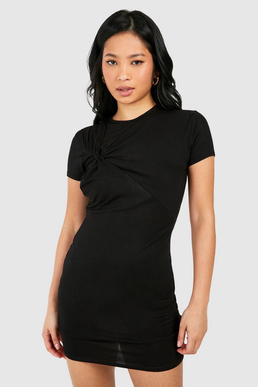 Black Petite Twist Detail Tshirt Dress 