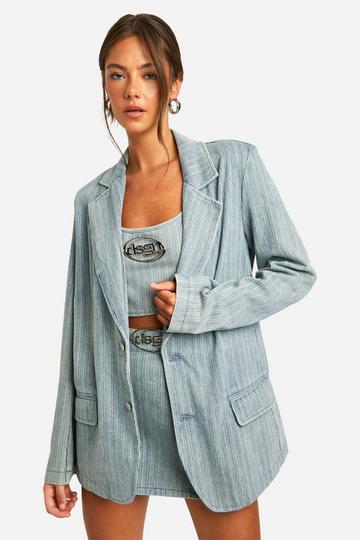 Vintage Tint Stripe Oversized Denim Blazer vintage wash