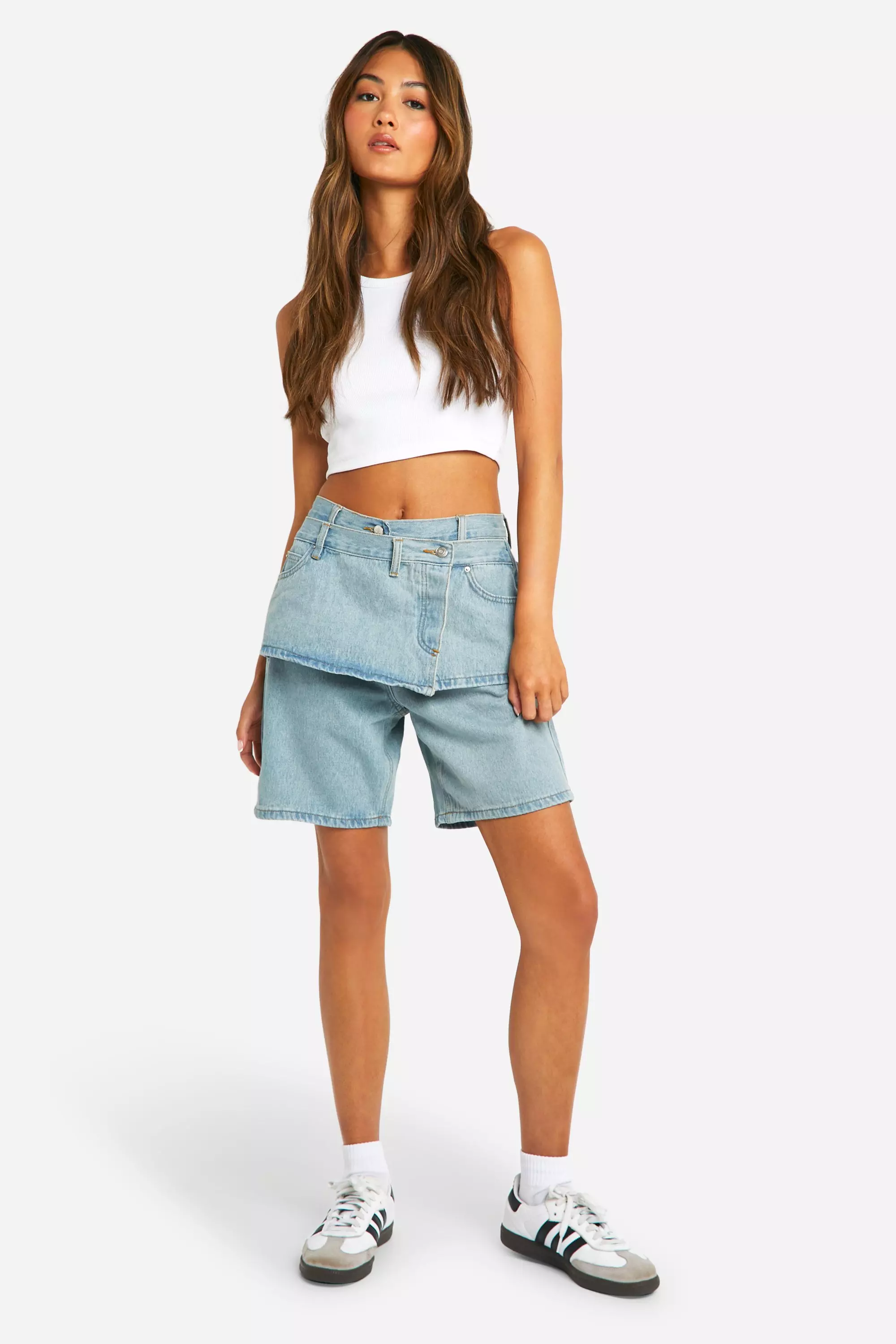 Vintage wash 2 In 1 Overlay Denim Shorts  صورة بديلة
