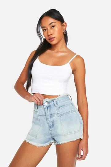 Patch Pocket Detail Fray Hemline Denim Shorts bleach wash