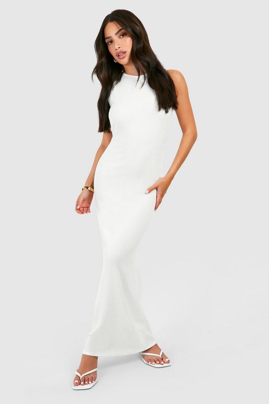 White Petite Open Back Textured Maxi Dress  image number 1